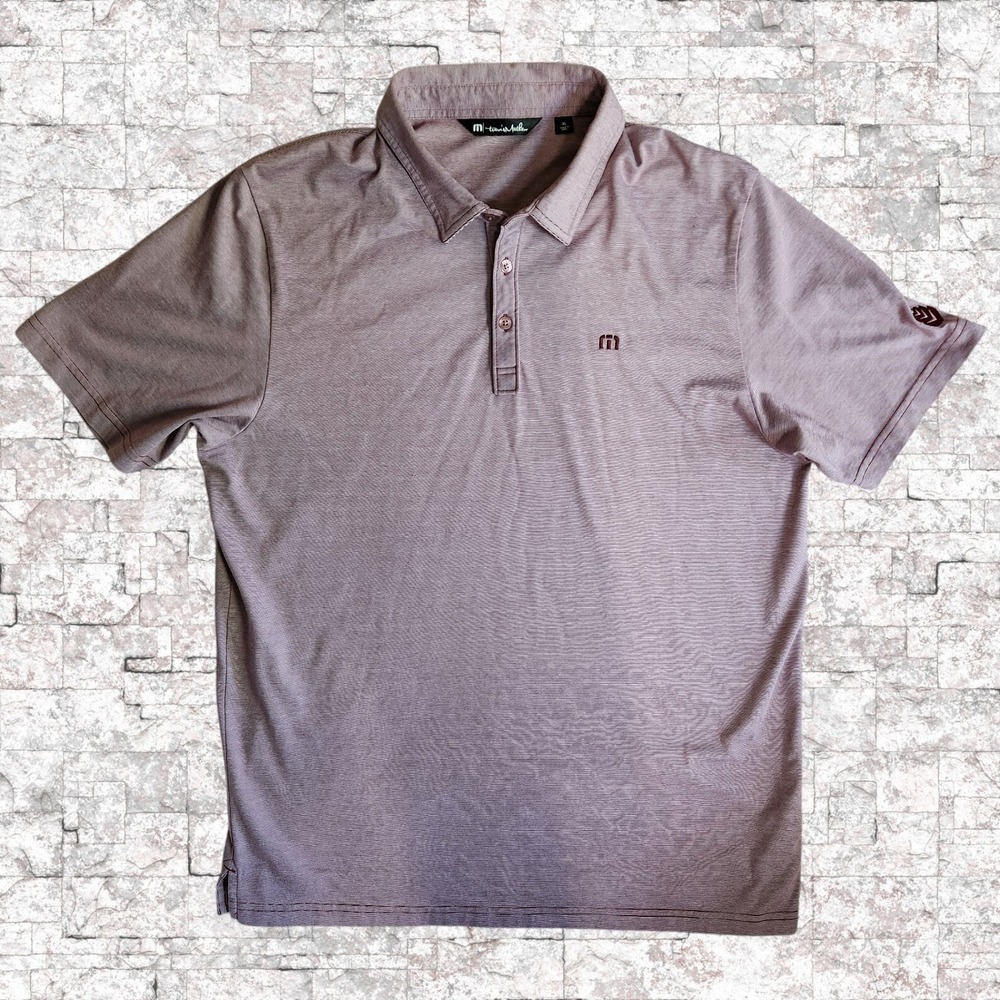 Travis Mathew Mens Burgundy Maroon Golf Performance Polo Shirt XL Striped